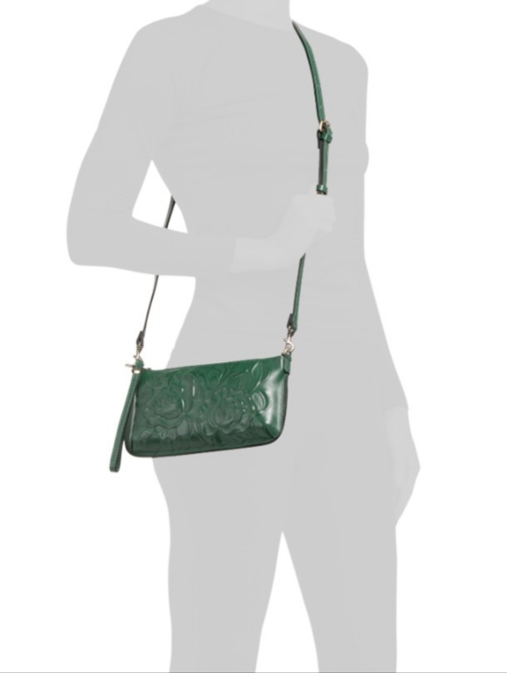 NWT Patricia Nash Rose Tooled Leather Laurina Crossbody Bag, Soft Green - Picture 12 of 12
